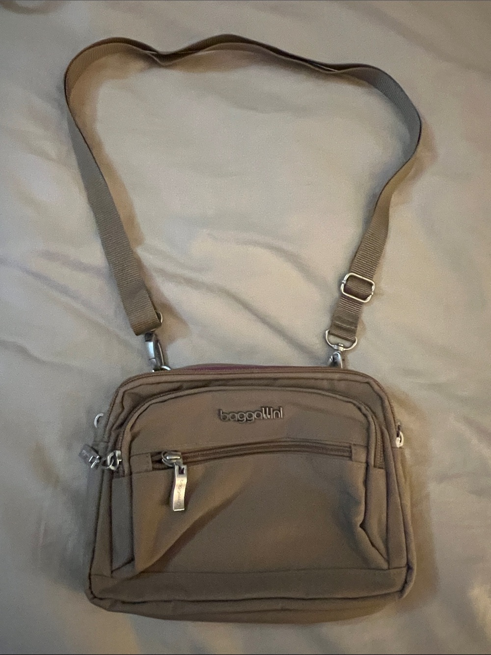 Baggallini Taupe Triple Zip Crossbody Bag; NWT